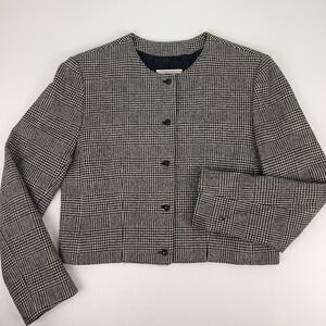 Vtg Pendleton Suit Jacket Women’s PS Black Houndstooth Plaid Cropped Slits 1960s